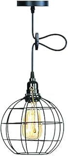 Pull Chain Pendant Light Fixture,On Off Switch Pull String Flush Mount Ceiling Light,Industrial Farmhouse Adjustable Height Global Hanging Lights for Kitchen Island,Garage,Basement,E27 Base(Black)