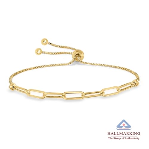 Image of TRUESILVER ACPL 925 Sterling Silver BIS Hallmarked Italian Paperclip Link Sliding Bolo Bracelet for Women and Girls 10 Inches