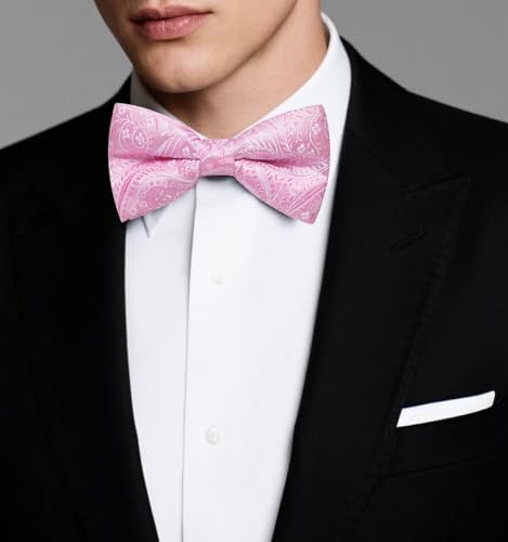 Image of Dubulle Mens Paisley Striped Bowtie Set Pre-tied Bowtie for Men and Pocket Square Set Wedding Business