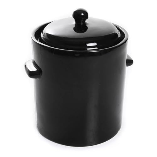 Gärtopf Sauerkrauttopf Steinzeugtopf Keramikfass Tontopf mit Deckel Einlegetopf Steingut Hermetisch Gurkentopf Schwarz 1 8L