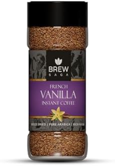 BREWSAGA French Vanilla Instant Coffee Granule Bottle |100% Arabica | Freeze-Dried | Vanilla Flavoured Coffee | No Added Sugar | Coffee Powder In Fresh | Makes 30 Cups | 50 Gram