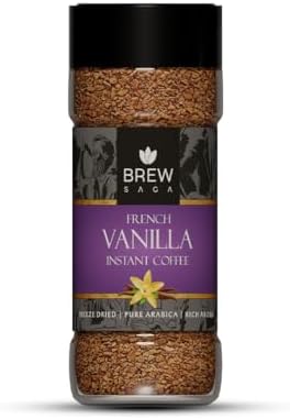 BREWSAGA French Vanilla Instant Coffee Granule Bottle |100% Arabica | Freeze-Dried | Vanilla Flavoured Coffee | No Added Sugar | Coffee Powder In Fresh | Makes 30 Cups | 50 Gram
