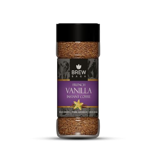 BREWSAGA French Vanilla Instant Coffee Granule Bottle |100% Arabica | Freeze-Dried | Vanilla Flavoured Coffee | No Added Sugar | Coffee Powder In Fresh | Makes 30 Cups | 50 Gram