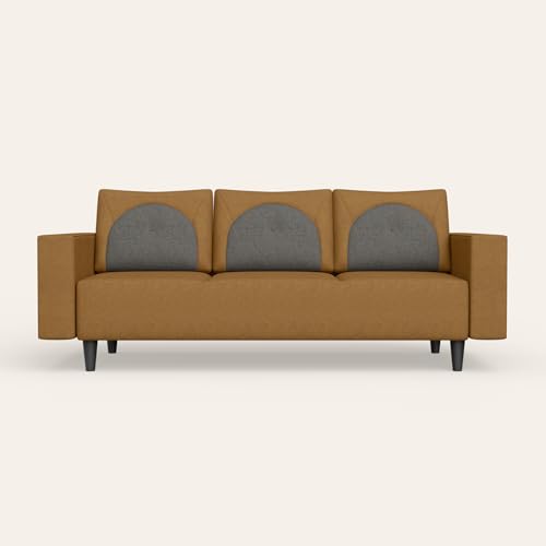 Image of Interio by Godrej Cresco 5-Seater Fabric Sofa Set (3+1+1) | 3-Year Warranty, Solid Wood, Camel and Taupe