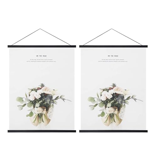Miaowater 2 Pack Magnetic Poster Frame Hanger,32x24 32x40 32x48 Light Wood Wooden Frames Hangers for Photo Picture Art Canvas Print Artwork Wall Hanging Black 32''