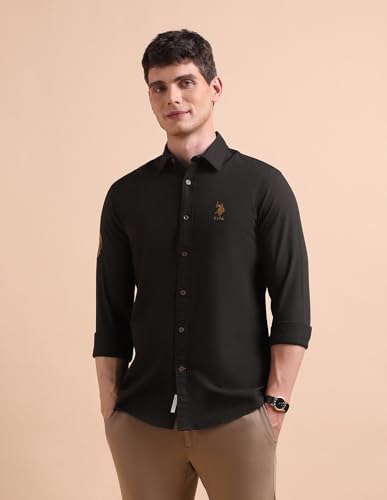 Image of U.S. POLO ASSN. Solid Tailored Fit Shirt for Men - 100% Cotton, Breathable & Comfortable, Full Sleeves Casual Shirt for Men