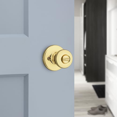Kwikset Mobile Home Interior Privacy Door Knob with Lock, Door Handle For Bathroom and Bedroom, Polished Brass Keyless Turn Lock Doorknob - image 3