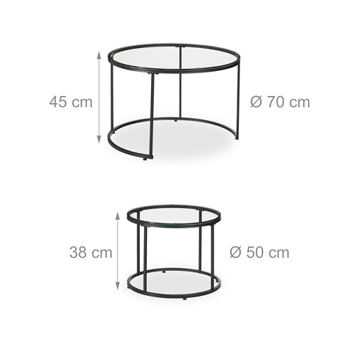 Table d'appoint lot de 2 bout de canapé noir et transparent