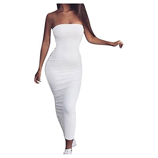Sommar damklänning, dam enfärgad sexig tub topp klänning med ryggsäck höftklänning tight fit midi-klänning off-shoulder party klubb kläder