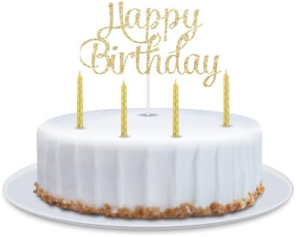 Miniatura 5 de La lámina dorada de feliz cumpleaños para 30 invitados, color negro y dorado, incluye paquete completo de fiesta de 9 pulgadas, platos de papel de