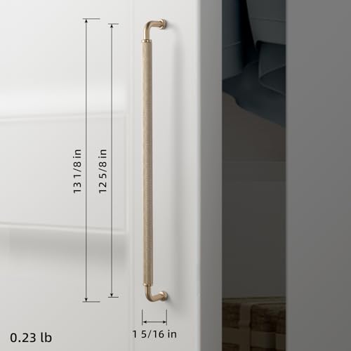 Image of Goo-Ki 6 Pack 12 5 /8 Inch Champagne Bronze Knurled Cabinet Pull Handle - Textured Non-Slip Grip, Classic Modern Design for Kitchen Cabinets & Furniture Drawers