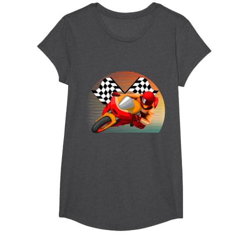 Vintage Retro Style Motorbike Moto GP Sport Racing Fan T-Shirt, Girls, Dark Heather Grey, X-Small