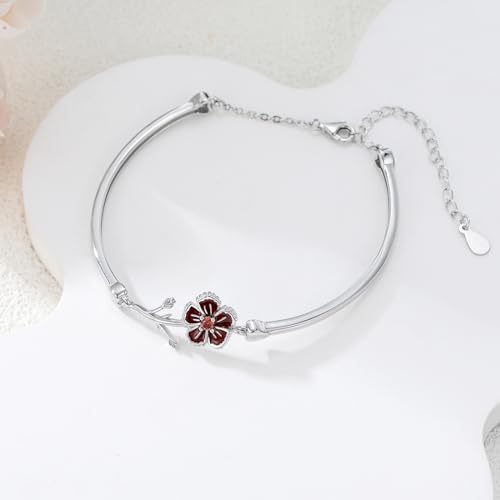 Image of Sunflower /Lily of Valley /Carnation /Camellia /Daisy /Peach Blossom /Rose /Tulip Bracelet 925 Sterling Silver Birth Flower Bracelet for Women Jewelry Gifts