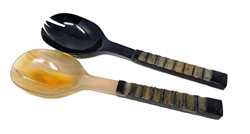 Buddha4all vintage antique handmade serving horn spoon fork with bone handle Horn Serving