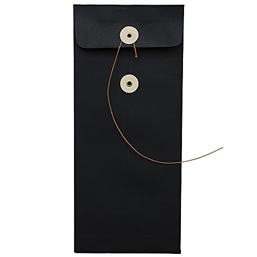 Jam Paper #10 Business Premium Envelopes With Button And String Closure - 4 1/8 X 9 1/2 - Black Linen - 25/Pack #TOP1