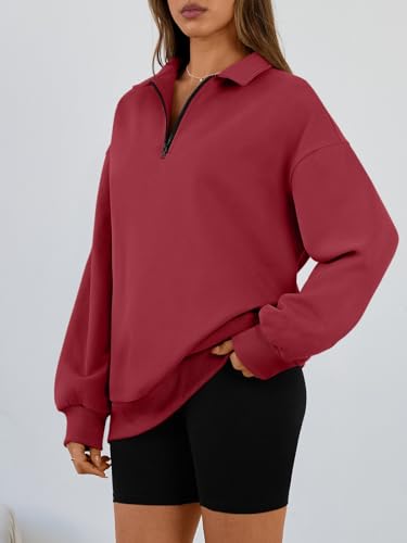 Image of Trendy Queen Women's Oversized Half Zip Fleece Sweatshirts-Cozy Pullover, Sweaters for Fall Winter
