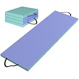 SPORTNOW Tapis de gymnastique pliable portable, tapis de sport épais en 4 parties avec poignées de transport, pour yoga, étirement, 180 x 60 x 5 cm, vert et violet
