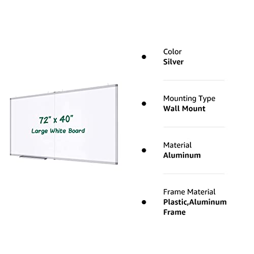 Large Magnetic Whiteboard, 72 X 40 Inch Big Wall Mount White Board, Foldable Dry Erase Board With 1 Eraser 3 Markers And 6 Magnets, Aluminum Frame Marker Board For School, Home, Office (White) #TOP7