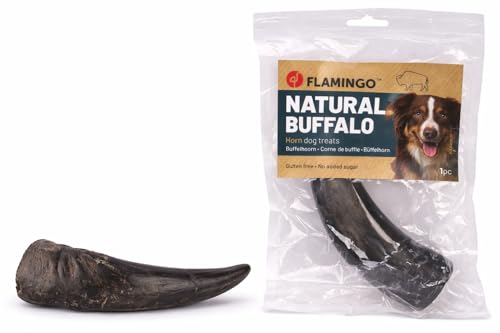 Flamingo Snack Nature - Grande Corne de Buffle 100% Naturelle - L | 400 g - Idéal pour Labrador, Berger Allemand, Golden Retriever, Rottweiler, Boxer