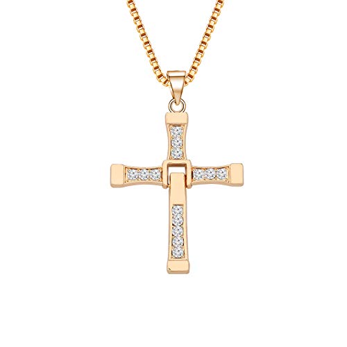 KEYCHIN Inspired Cross Necklace Fast Sports Enthusiasts Gift Cross Pendant Titanium Steel Necklace Movie Peripheral Jewellery Movie Fans Gift for Men and Woman (Cross Necklace-Gold)