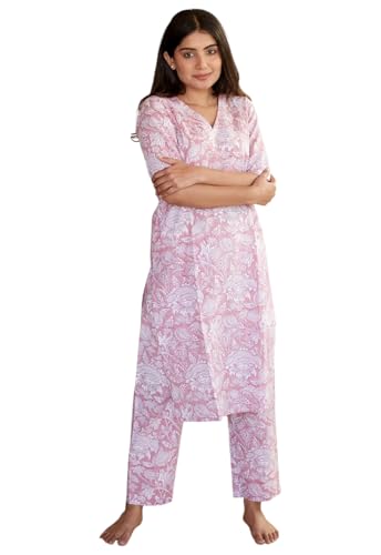 Ensemble kurta rose imprimé en viscose fluide pour un confort chic