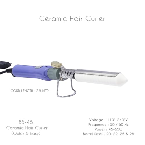 Image of BEAUTY 'n' BEYOND BB-45 Ceramic Hair Curler, Multiple Barrel Sizes 20-28mm, 360 Swivel Cord 2.5m, 110-240V, Purple