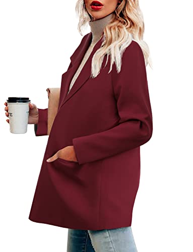 Crazy Grid Womens Casual Blazer Long Sleeve Business Suit Jacket Open Front Button Work Office Blazer Jacket Fashion Dressy Ladies Blazer Deep Red Medium #TOP2