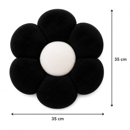 Image of AVSHUB Sunflower Aesthetic 6 Petal Cute Preppy Decorative Throw Pillow|Floor Cushion with Fibre Filling for Aesthetic Decoration (Black, 35CM)
