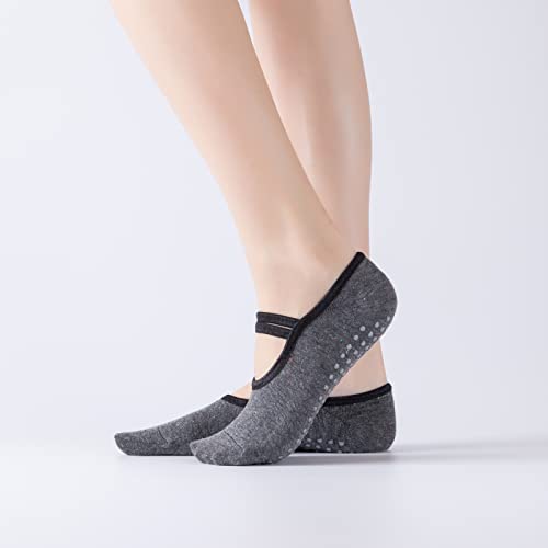 Image of Yoga Pilates Socks with Grips Band for Women Non Slip Cushioned Low Cut Socks for Dance Barre Ballet