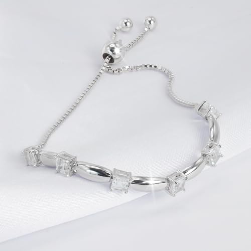 Belinda Jewelz Fine Bracelet Tennis Style Pull String Birthstone Jewelry Gift for Women 925 Sterling Silver Square Sparkling Bolo Gemstone Jewelry Adjustable Bracelets by Belinda Jewelz - Used condition - Image 3