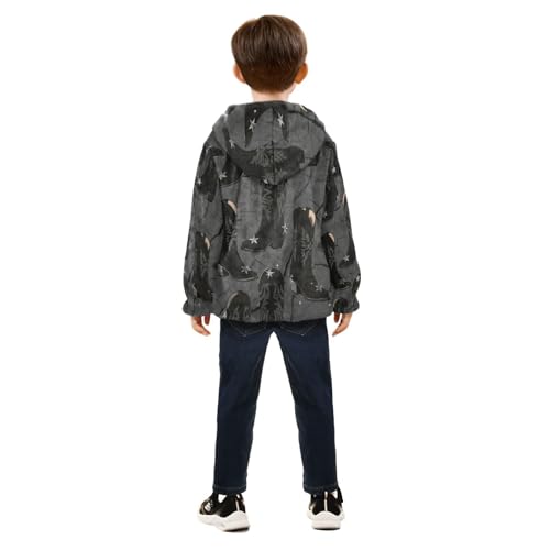 Cowboy Boots with Stars Pattern Toddler Fleece Jacket Girl Boys Hooded Fleece Jacket Coat Warm Outwear Zip-up 3-10T4