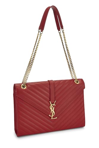 Pre-Loved Red Calfskin Envelope Shoulder Bag Large, Red2