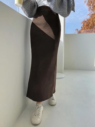Women Casual Casual Solid Color Hem Knit Skirt Midi Long Skirt4