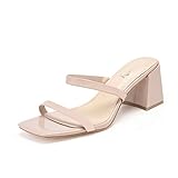 vivianly Women's Square Open Toe Mules Double Band Chunky Block Heel Slip On Slide Sandals Mule...