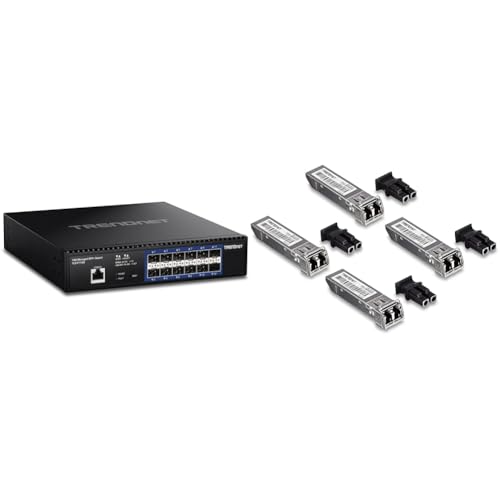 Image of TRENDnet 12-Port 10G Layer 2 Managed SFP+ Switch, TL2-F7120, 12 x 10G SFP+ Ports & SFP Multi-Mode LC Module 4-Pack, TEG-MGBSX /4, Transmission Up to 550m (1804 Ft), Mini-GBIC