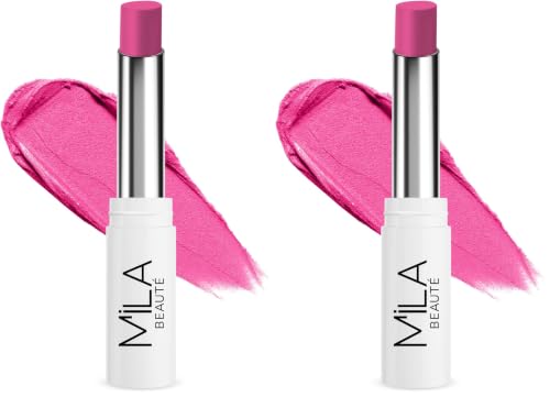 Image of Mila Beaute 24 Hrs Locked In Lips Transfer Proof Lipstick | Enriched With Mango Seed Butter & Hyaluronic Acid | Transfer Proof Formula with Velvety Texture | Smudge Proof & Highly Pigmented | Shade - (Bright Pink, 3.2g)