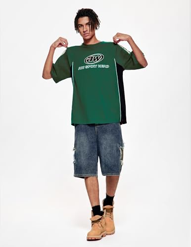 Vamtac Oversized T Shirt Classic Vintage 90s Contrast Color Graphic Tees Streetwear Racing Speedway Tops Unisex