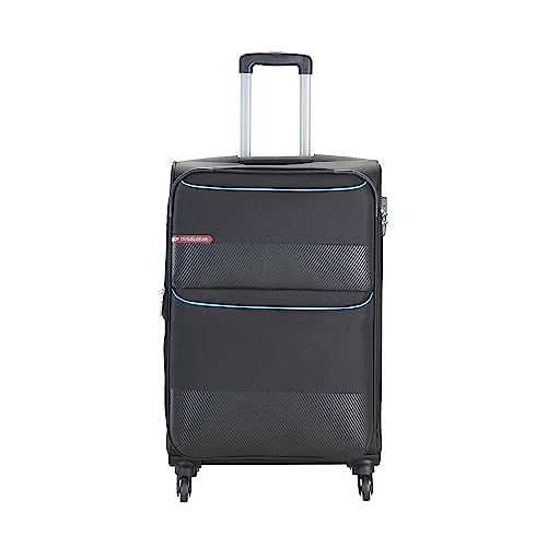 VIP Essencia Durable Polyester Soft Sided Check-in Luggage Spinner Suitcase Dual Wheels with Quick Access Front Pockets (Medium, 69Cm, Black)