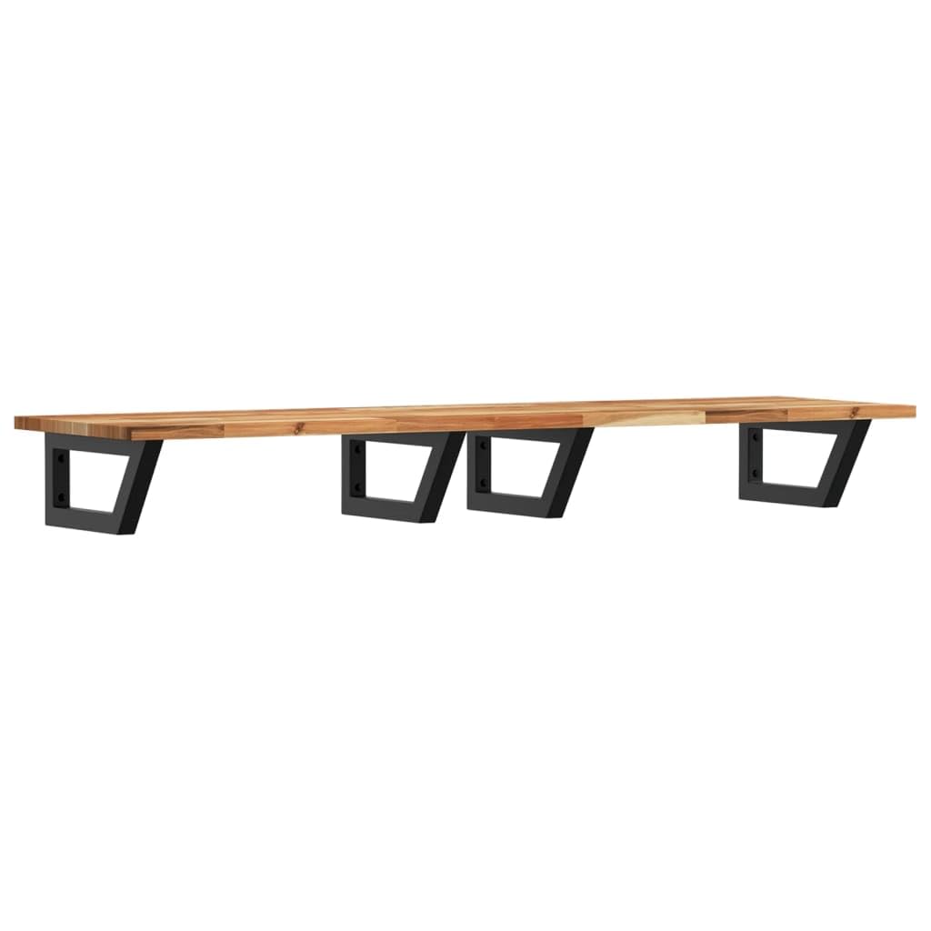 Scaffale per lavandino, montaggio a parete, in acciaio e legno di acacia, 120 x 40 cm, robusto scaffale da bagno per lavabo, salvaspazio e versatile