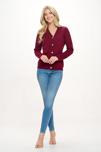 Image of Women's 100% Cashmere Soft Long Sleeve V Neck Button Cardigan