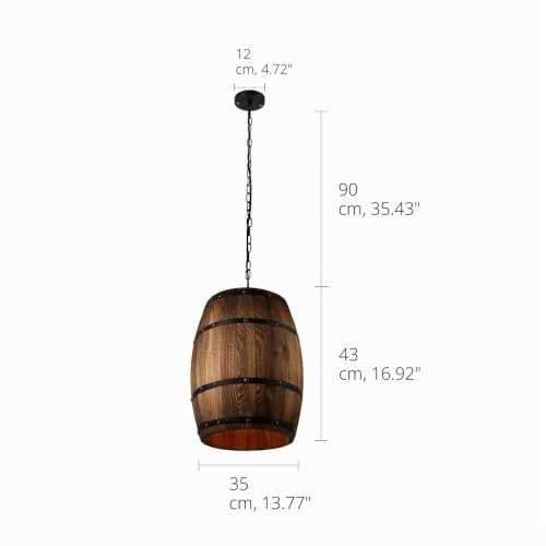 Lámpara colgante E27 estilo barril de madera noble envejecida para salón 7