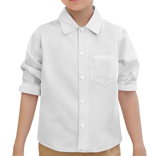 Niños Chicos Niñas Camisa Sólido Manga Larga Niño Niño Caballero Solapa Botón Tops, Blanco, 6-12 meses