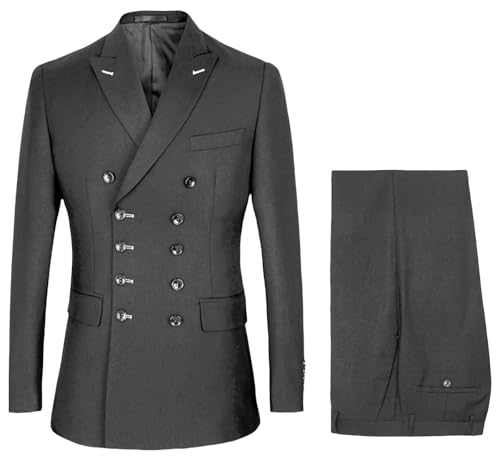 TSxuelian Men Suits Slim Fit Suit Double Breasted Peak Lapel Wedding Groom Party Prom Jacket Pants Set