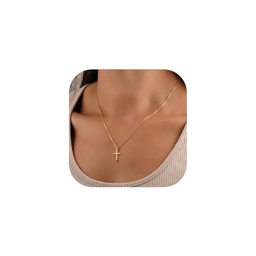 Turandoss Dainty 14K-Gold-Plated Cross Necklace for Women Trendy - Personalized 14K-Gold-Plated...