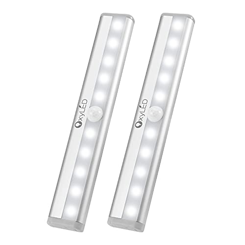 OxyLED Motion Sensor Closet Lights Battery Operated 10 LED Under Cabinet Lighting Wireless Stick-on Anywhere Motion Sensor Night Light, Safe Lights for Cabinet Wardrobe Stairs,2 Pack