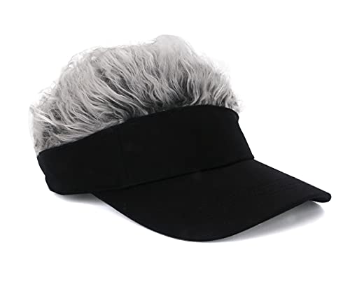 Image of Mens Visor with Hair Fake Hat with Hair for Men Funny Golf Hats Wig Hat Spiked Adjustable Baseball Cap