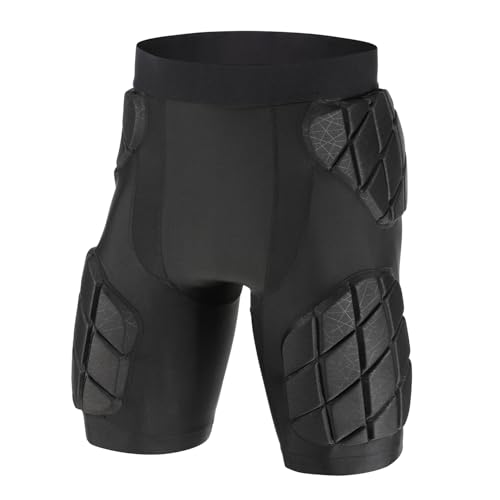 Football Girdle for Men, 5-Pad Hip and Thigh Padded Shorts with Cup Pocket