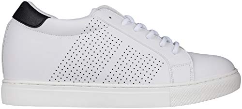 CALTO Men's Invisible Height Increasing Elevator Shoes - White Leather Lightweight Lace-up Casual Fashion Sneakers - 2.6 Inches Taller - H0833 - Size 8 D(M) US3
