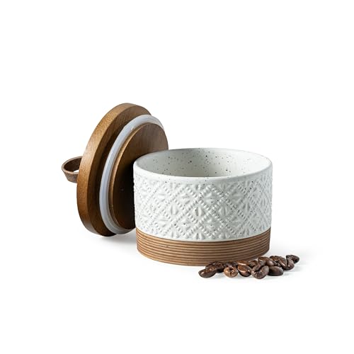 Miamolo Small Ceramic Jar with Lid Coffee Container Kitchen Food Storage Jars for Spice Sugar Candy Matcha Mini Kitchen Spice Jars for Counter Home Pantry - White & 5 fl.oz