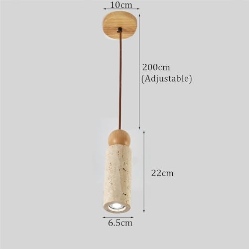 Isla de cocina iluminada con lámpara colgante lineal rústica de tira larga en travertino 7